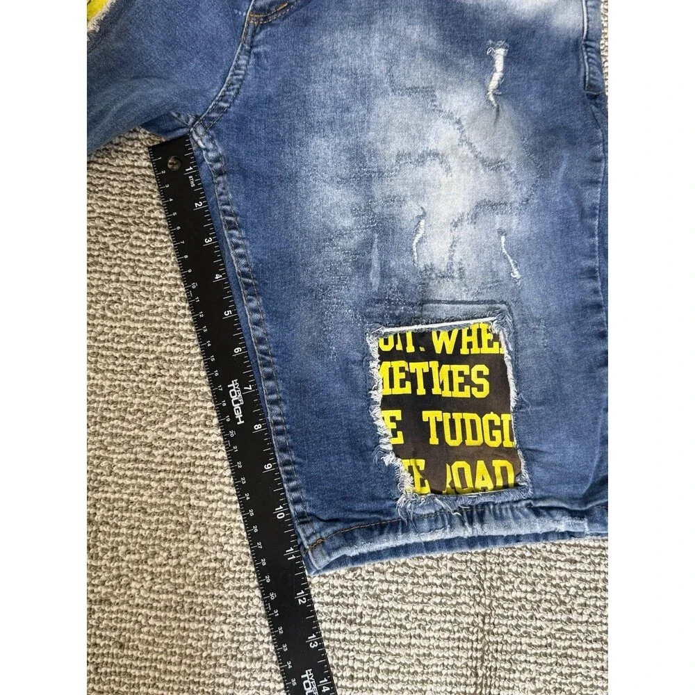 Xway Kapri Shorts Mens 38 Waist Denim Graphic Distressed Y2K Acid Wash